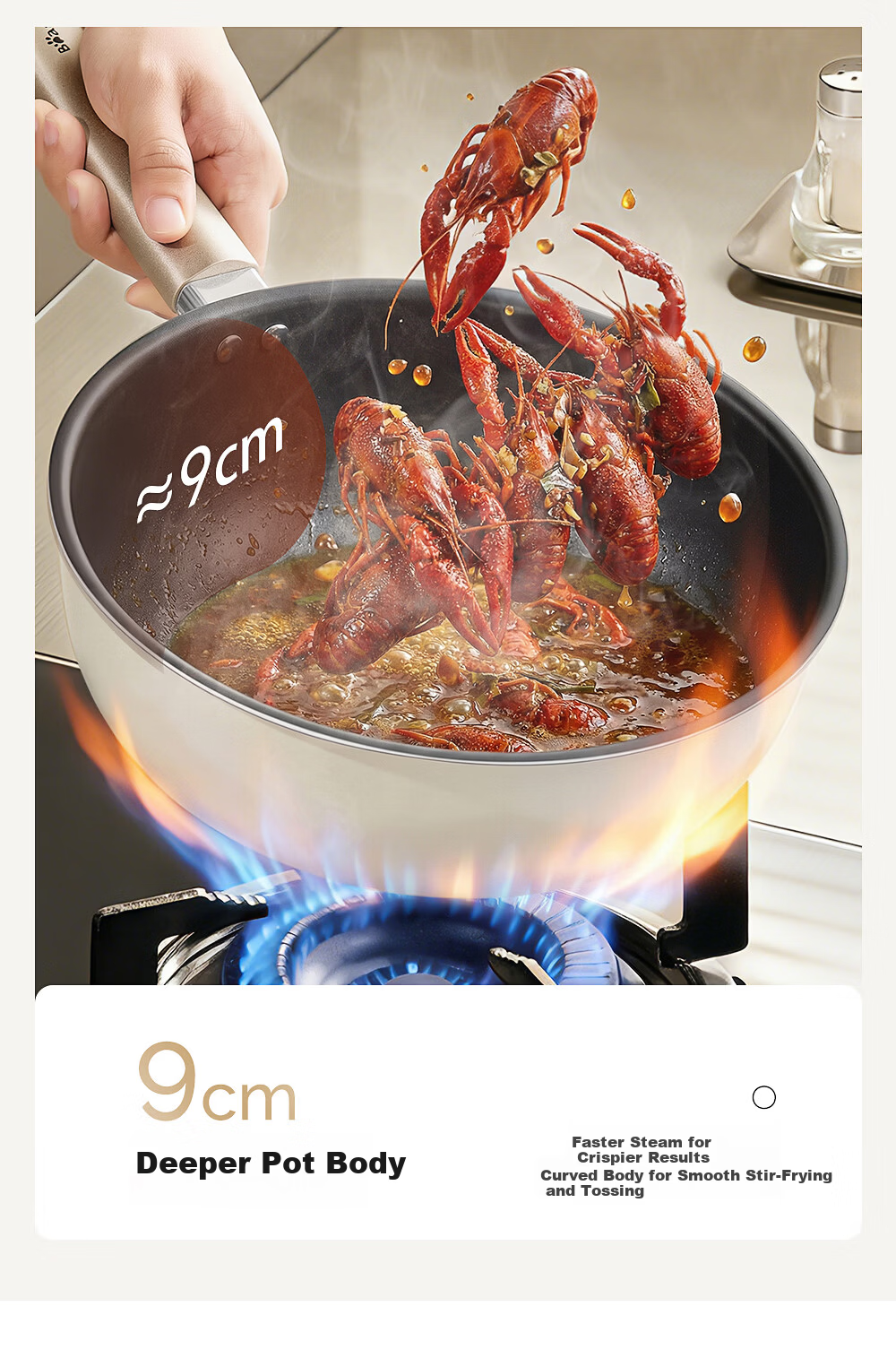 Bear Extreme Iron Small Frying Pan Non-Coated Flat Bottom Stir-Fry Pan 24cm with Steamer Basket Non-Stick Baby Food Pot JG063-P02 4