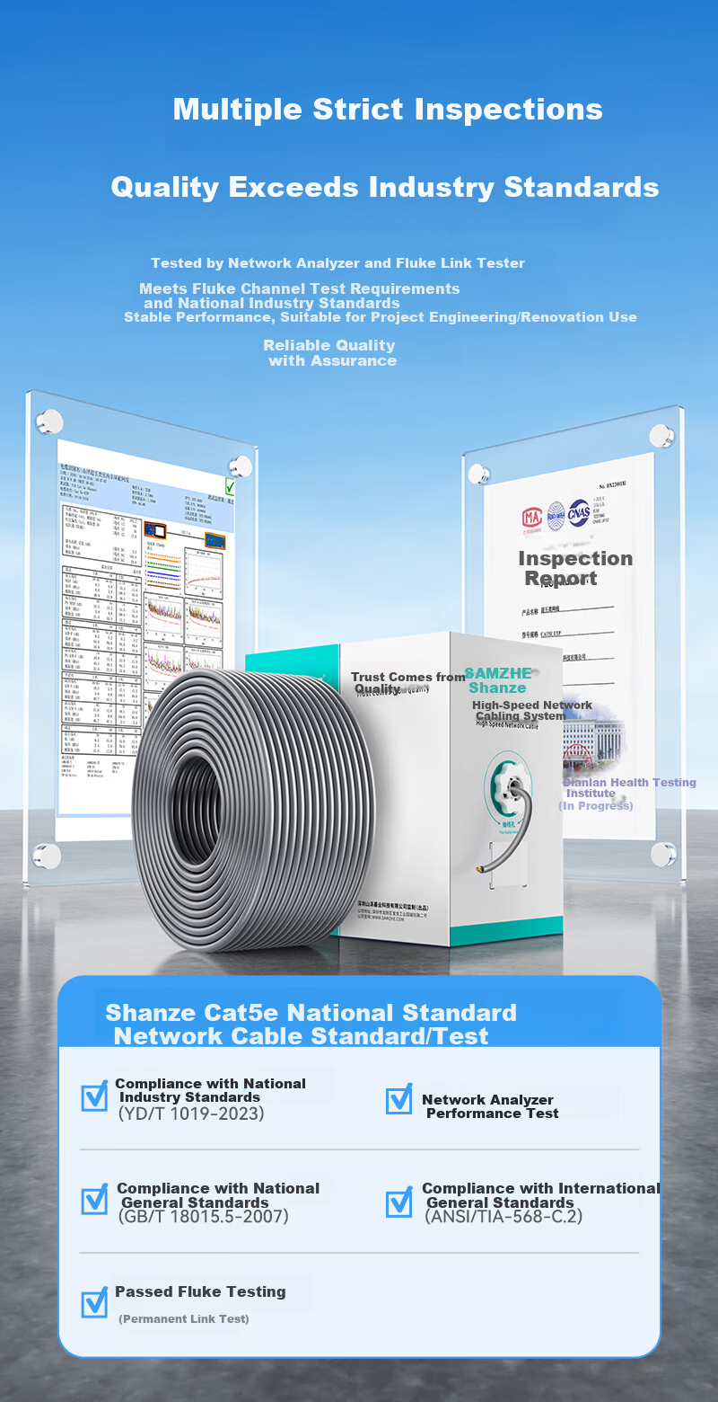 Sanze Cat5e Unshielded Ethernet Cable 0.50±0.008mm Pure Copper Core Gigabit Network Cable for Engineering Home Network Monitoring POE Wiring 200m SZ-5200A 5