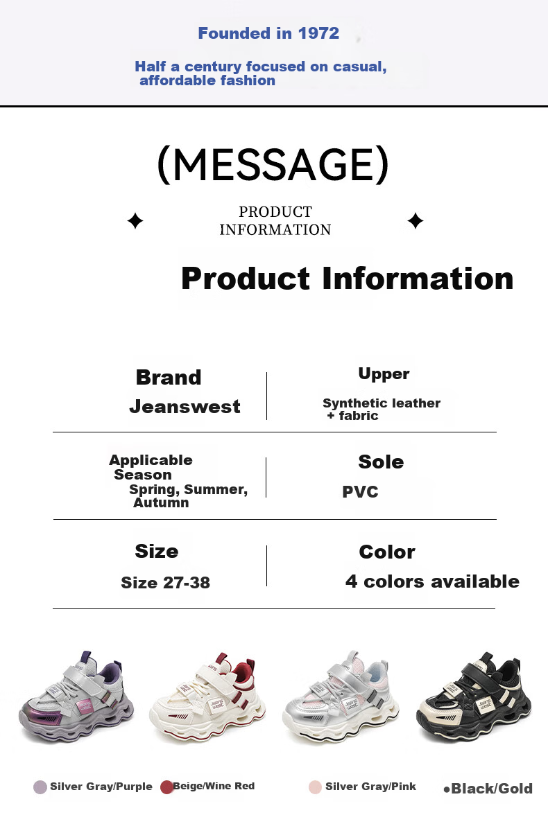 Jeanswest Spring Autumn Kids Dad Sneakers Boys Versatile Casual Shoes Girls Lightweight Sports Shoes C1A065 Silver Gray Pink Size 27 2