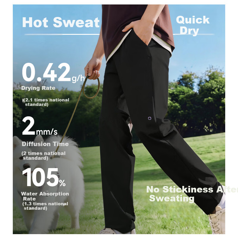 JD Jingzao New Quick-Dry Pants Spring Summer Men's Sports Pants Outdoor Ice Silk Sun Protection Running Fitness Casual Pants Black XL