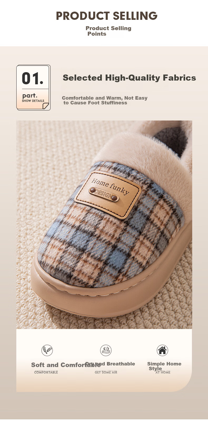 YUZHAOLIN Unisex Winter Retro Plush Warm Backed Cotton Slippers YR584 6