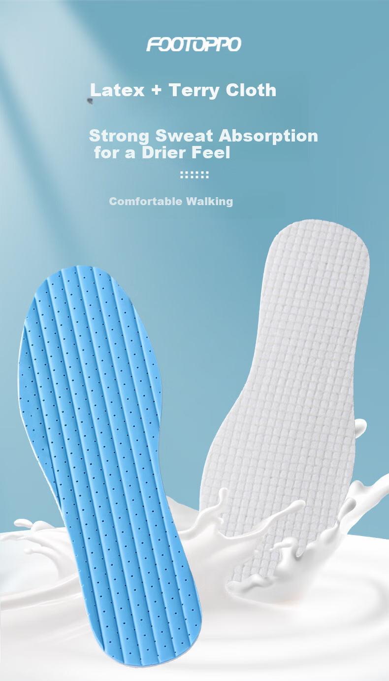 FOOTOPPO Antibacterial Latex Insoles for Men Summer Ultra-Thin Soft Elastic Insoles Military Training Sports Shock Absorption Sweat-Absorbing Breathable Thin Insoles 1