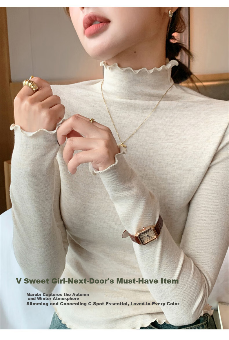 LangSha Ruffled Edge Half Turtleneck Slim Fit Knit Top for Women Spring Autumn New Stylish Outerwear 3