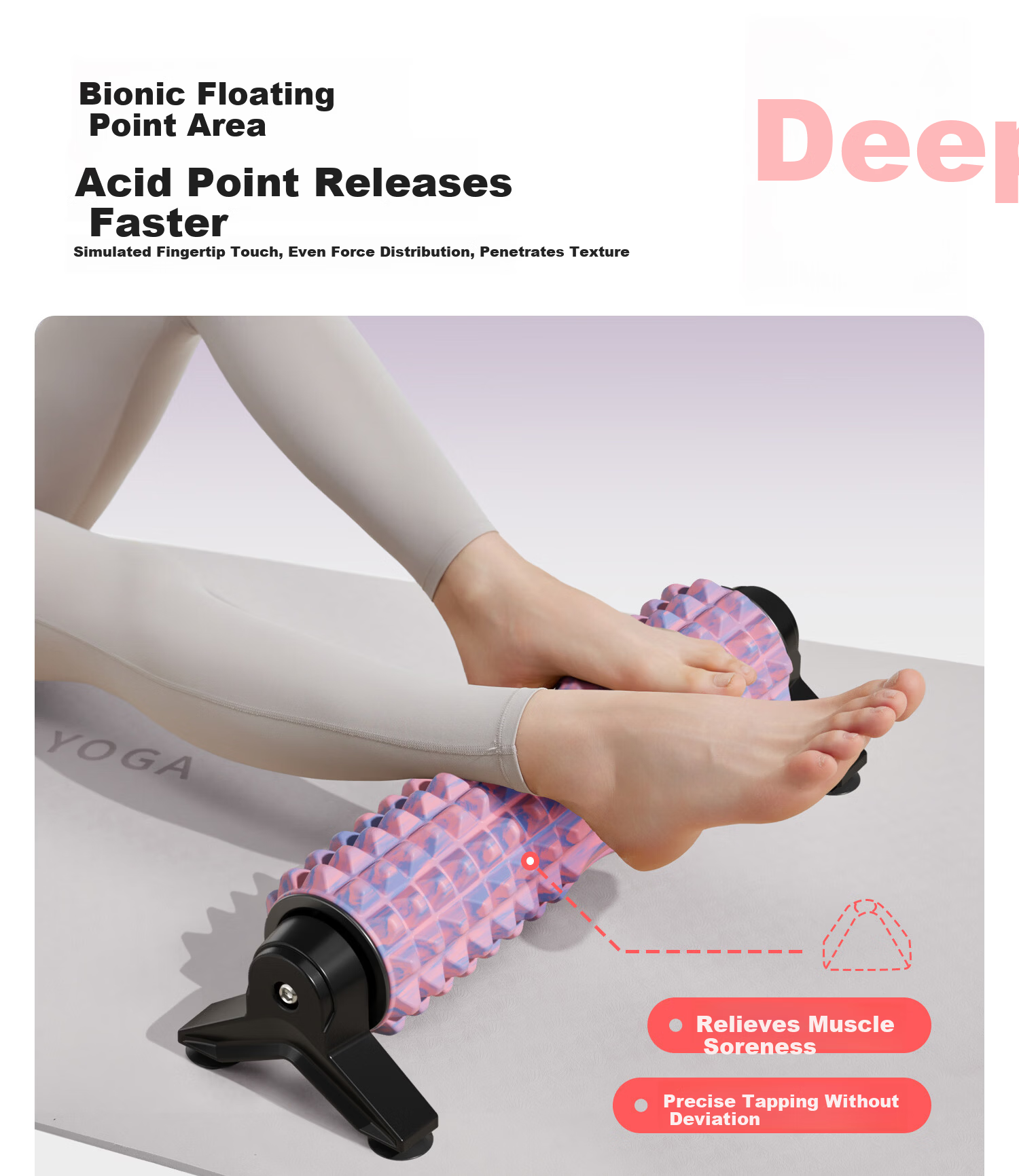 Yottoy Bracket Foam Roller Stick Fixed Wolf Tooth Professional Massage Roller Fitness Tool Yoga Column Camouflage Pink 13