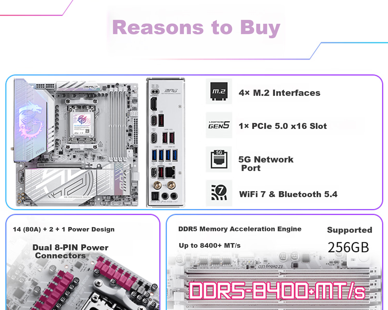 MSI MPG B850M EDGE TI MAX WIFI Blade Titanium Motherboard Supporting CPU 9850X3D/9800X3D/9700X (AMD B850/AM5 Socket) 7