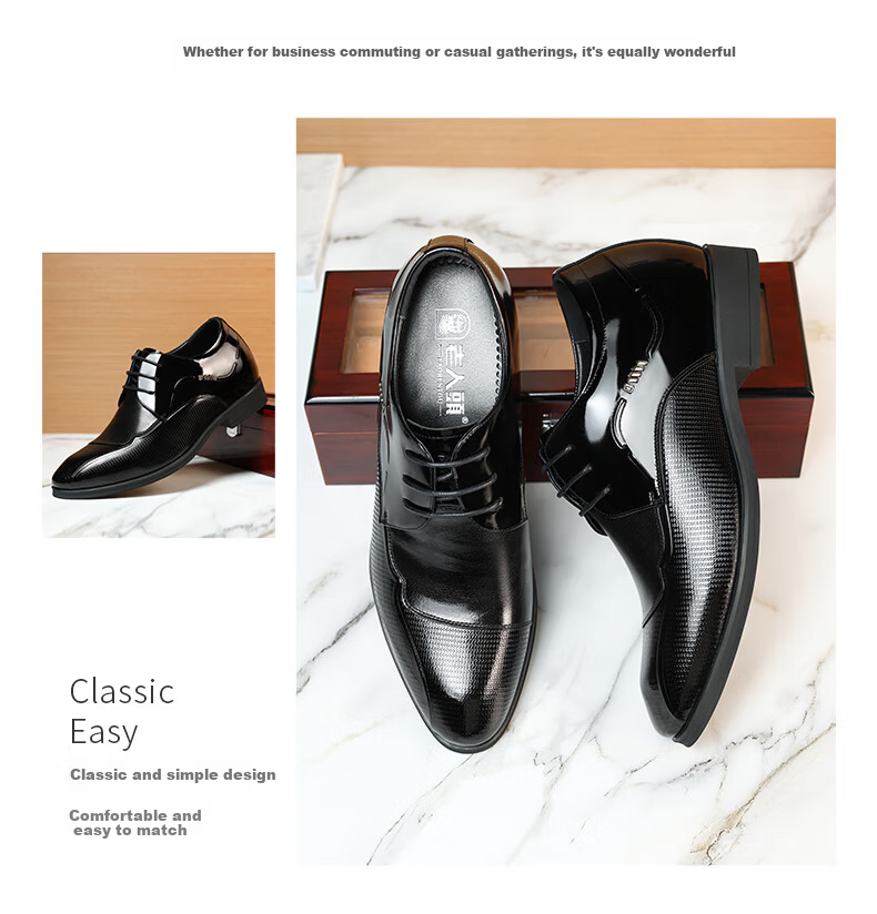 LAORENTOU Men's Business Dress Shoes First Layer Cowhide Non-Slip Small Size Invisible Height Increasing Shoes 1313A036 Black 36 9