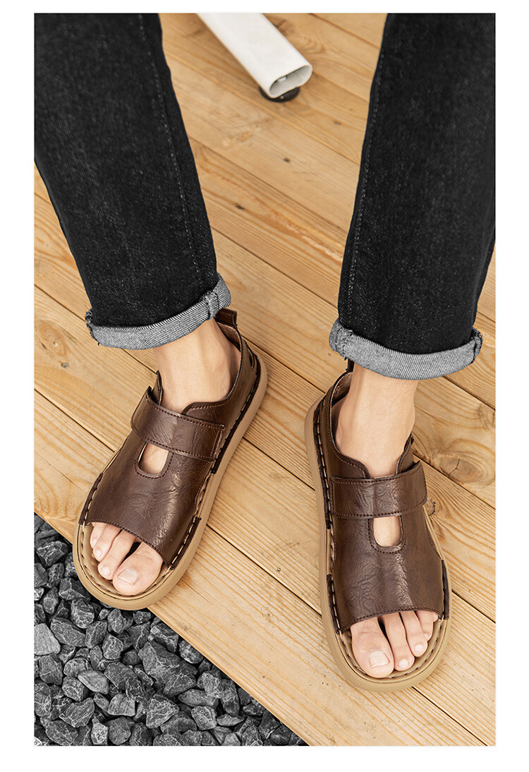 G.N.Shi Jia Leather Sandals for Men, Summer New Style Soft-Soled Breathable Beach Shoes, Dual-Use Casual Slippers, Versatile Commuter Driving Shoes 18