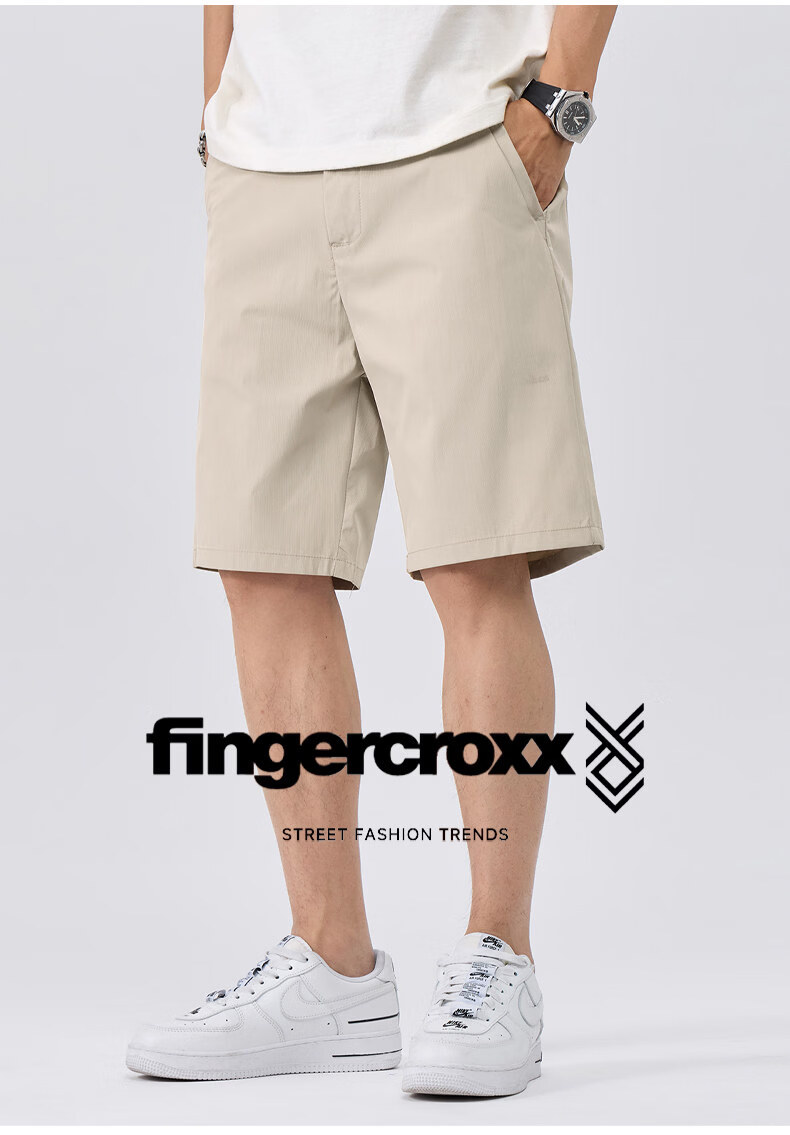 Fingercroxx IT Trendy Minimalist Straight-Leg Shorts Men 2026 Summer Lightweight Casual Five-Point Pants Beige M 3