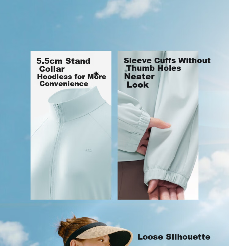Beneunder Women's Sunscreen Jacket UV Protection Quick-Dry Loose Stand Collar Casual Outdoor AL002 Frosty White XXL 6