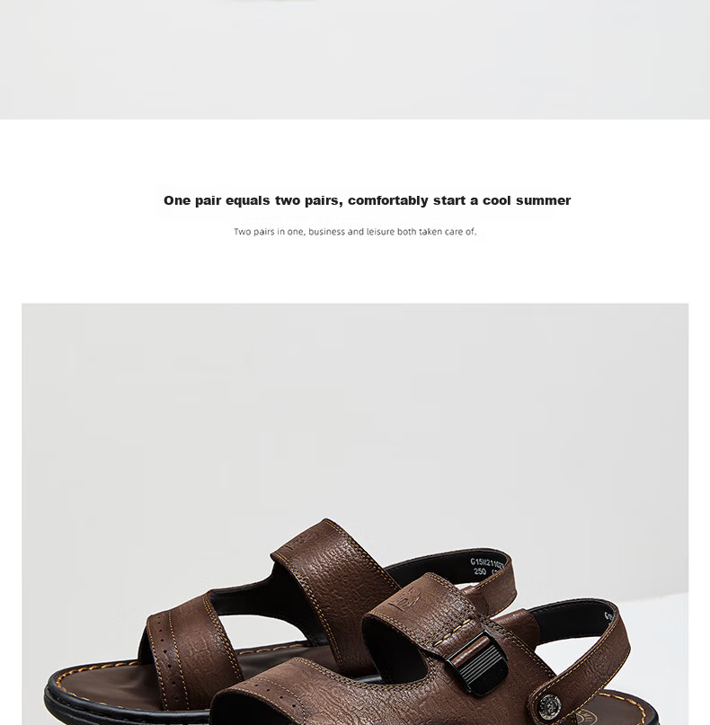 CAMEL Comfortable Soft Cowhide Breathable Dual-Wear Durable Business Casual Leather Sandals for Dad G15M211027 Brown Size 43 10