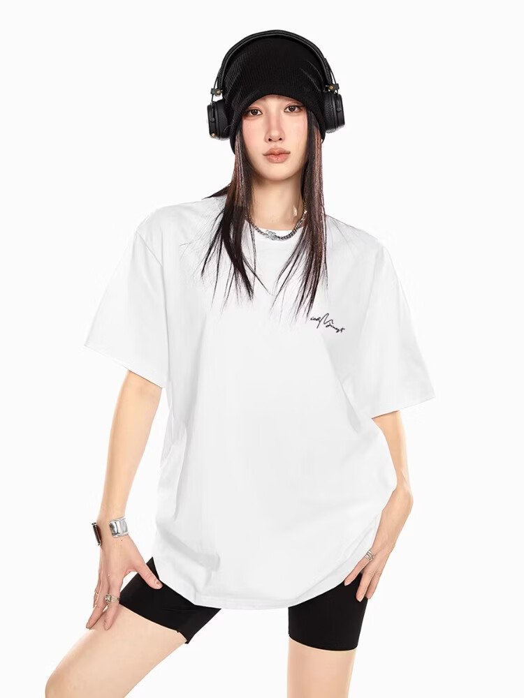 ICH MODE 260G Heavyweight Trendy Back Print Oversize T-Shirt Women Top Apricot L 21