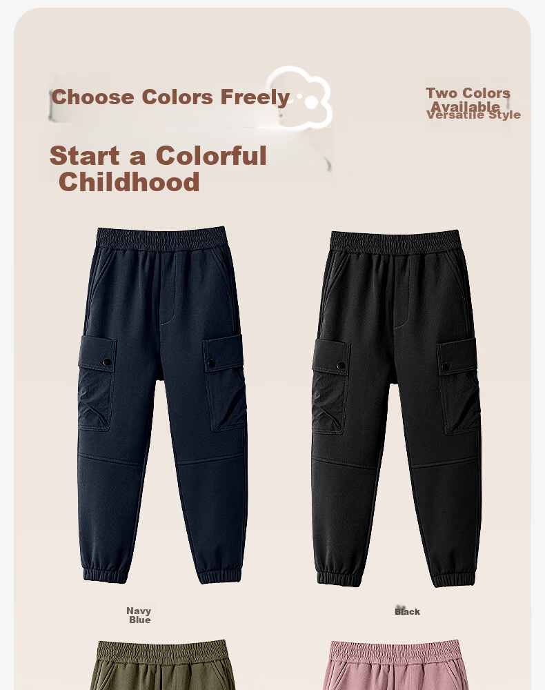 Baleno Kids Winter 2025 Fleece-Lined Casual Cargo Pants for Boys and Girls Outdoor Woven Trousers 9