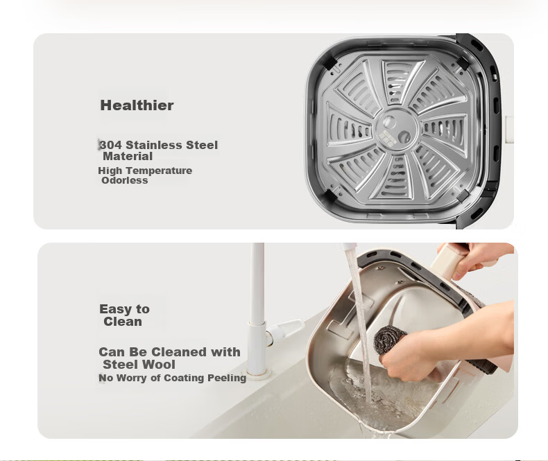 Midea 0-Coating Titanium Stainless Steel Air Fryer and Steamer Combo 2026 New Model Smart Dual Display Home Dual Heat Source Air Fryer 6.5L KZC6555J 2