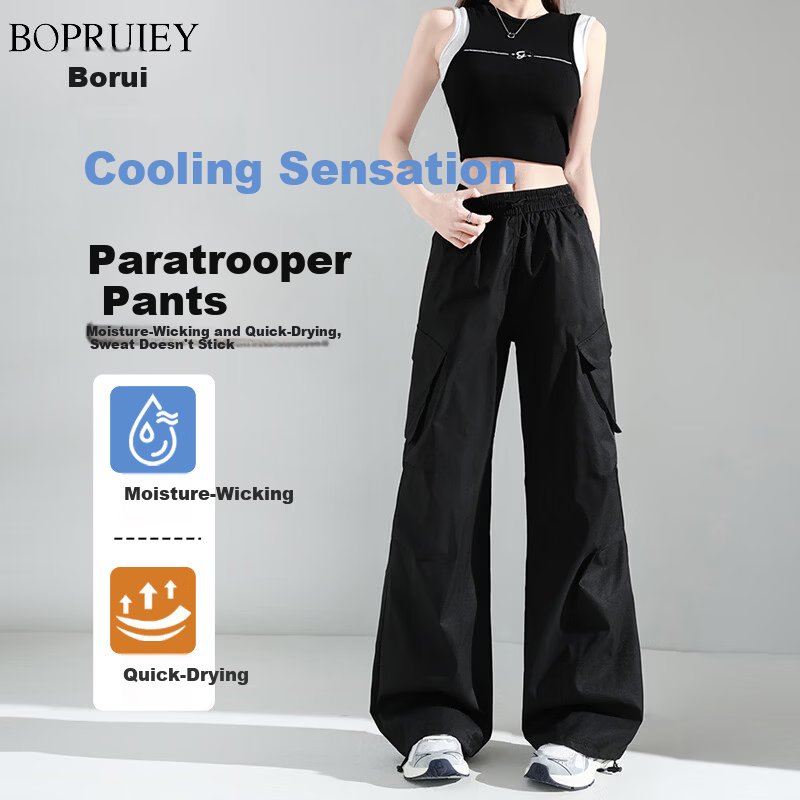 Borui Women's Slant Pocket Cargo Pants 2026 New Spring Summer Thin Sun Protection Quick-Dry Casual Ice Silk Sports Pants
