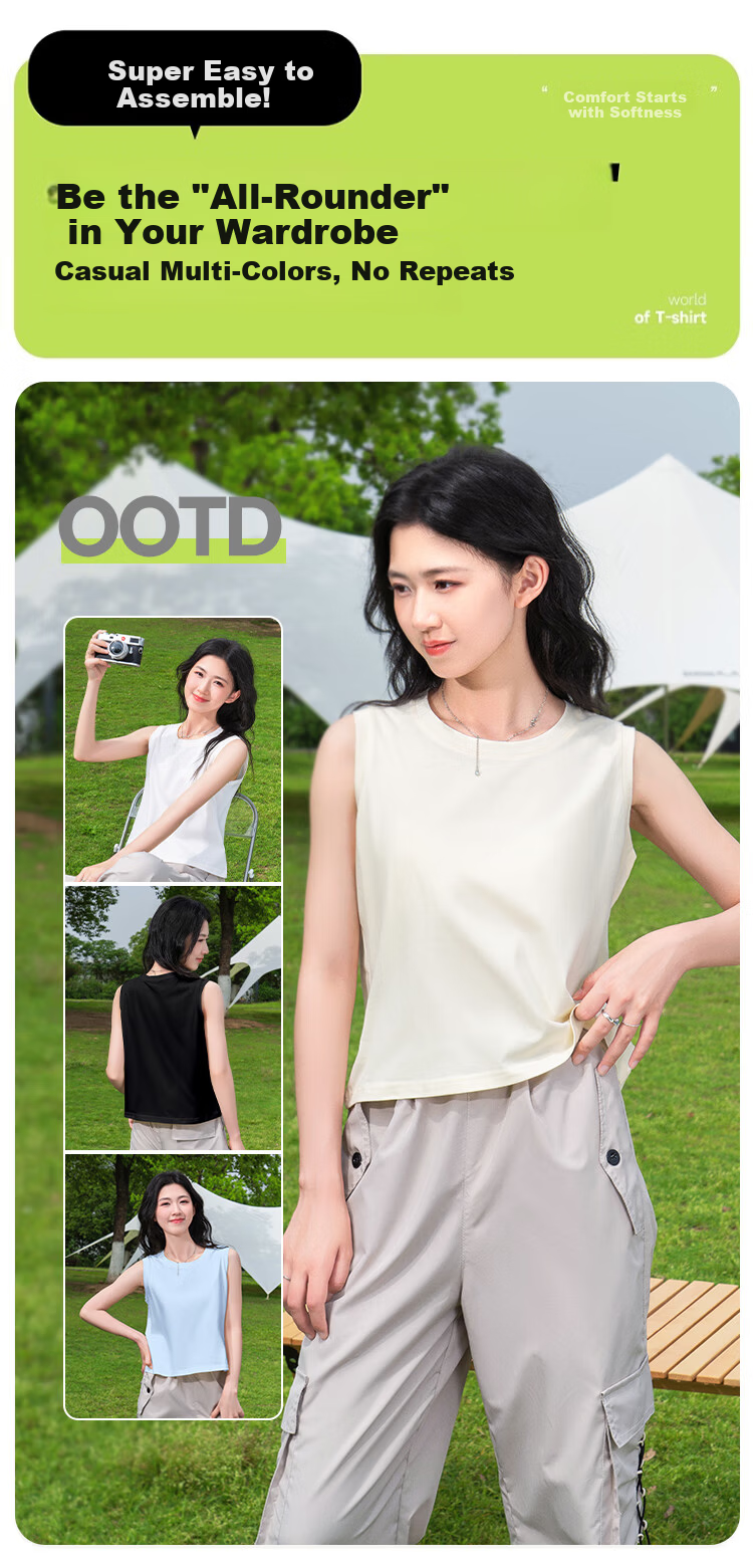Baleno Women's Pure Cotton Sleeveless Vest Summer Outerwear 2026 New Loose Casual Basic Tank Top 4