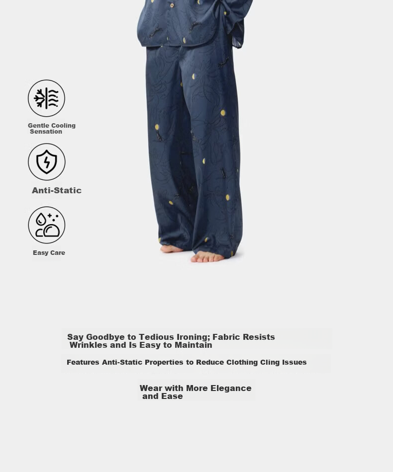 Tbh Urban Beast Black Panther Starlight Satin Loungewear Men's Four-Season Wearable Couple Pajamas Women's Long Nightfall Blue XS 8