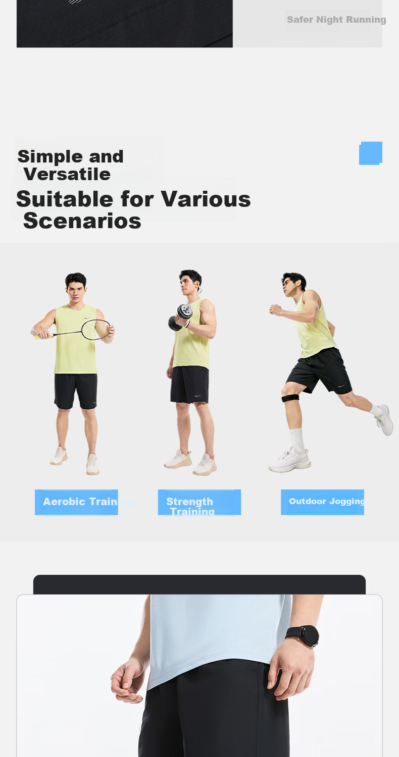 ERKE Men's Summer Sports Shorts Five-Point Ice Cooling Breathable Moisture-Wicking Quick-Dry Woven Training Running Casual Pants 7