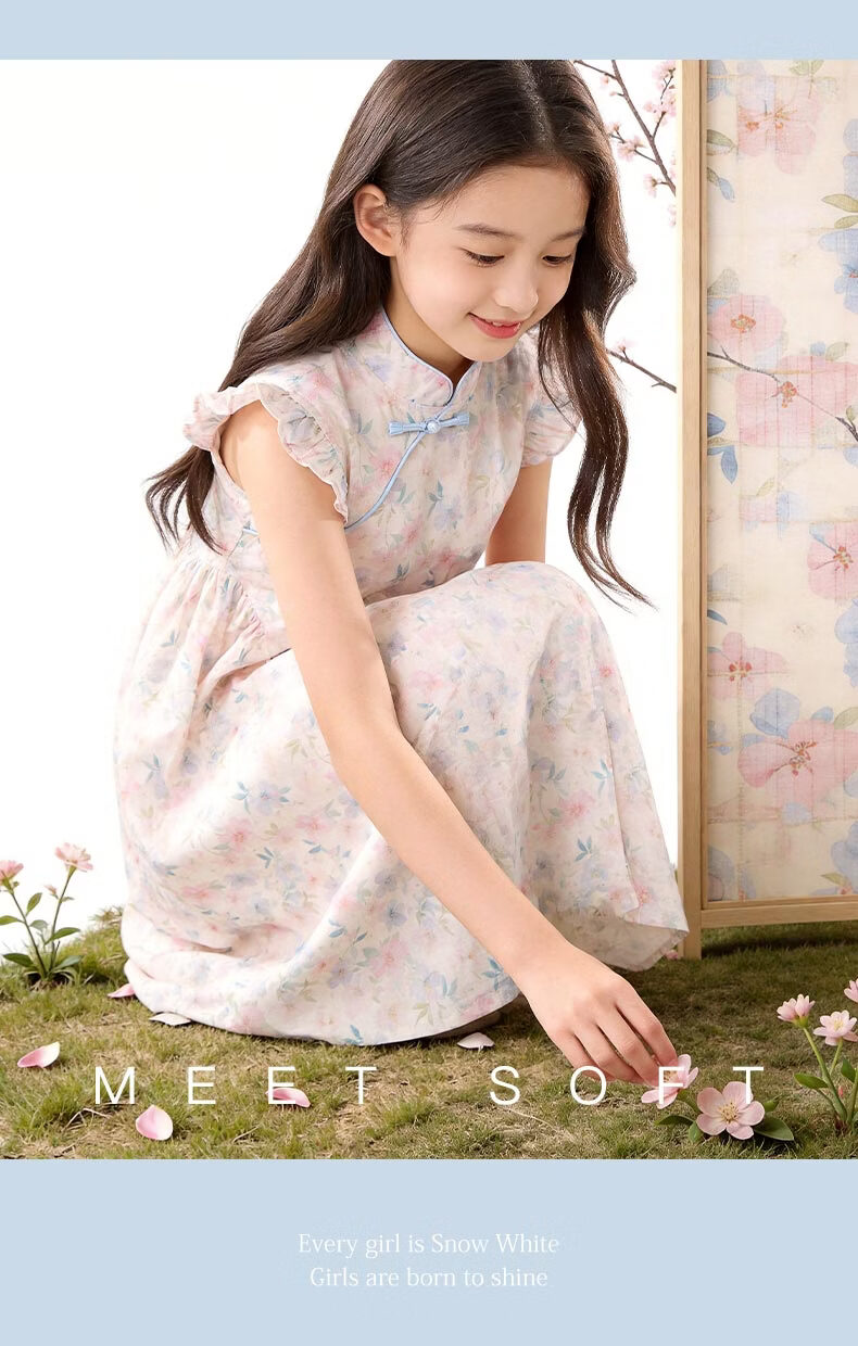 Disney Girls Dress Children's Qipao Hanfu Summer Thin New Chinese Style Princess Dress 10122 Pink Blue 170 5