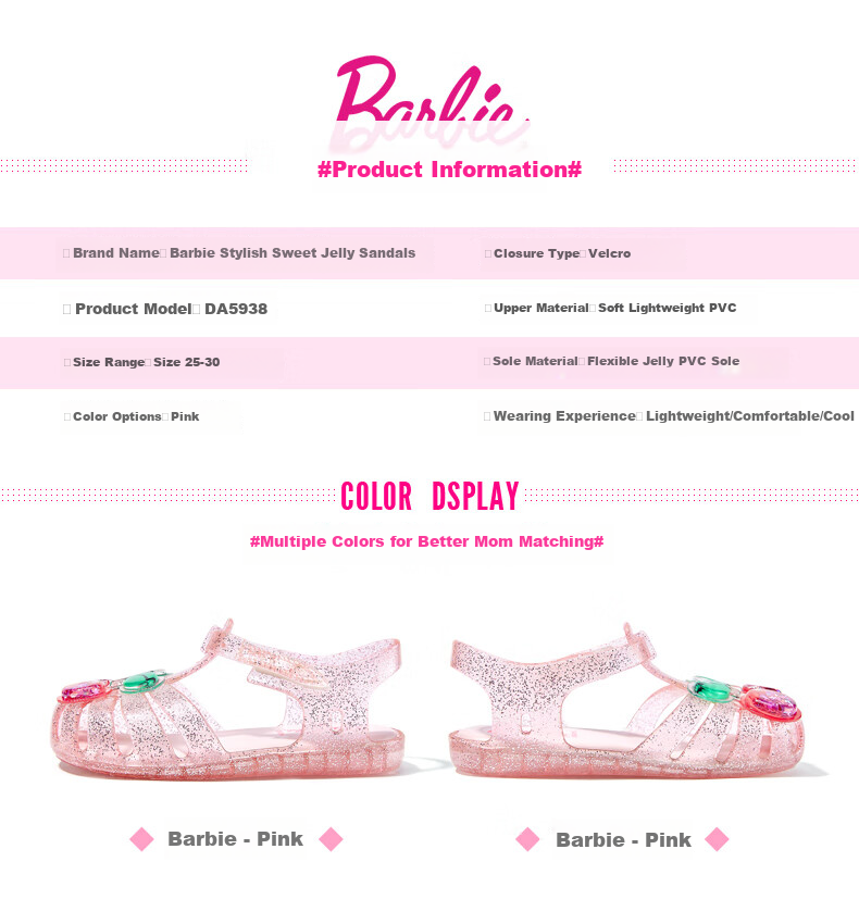 Barbie Kids Summer Sandals Girls Closed-Toe Jelly Shoes Toddler Crystal Sandals DA5938 Pink Size 29 6