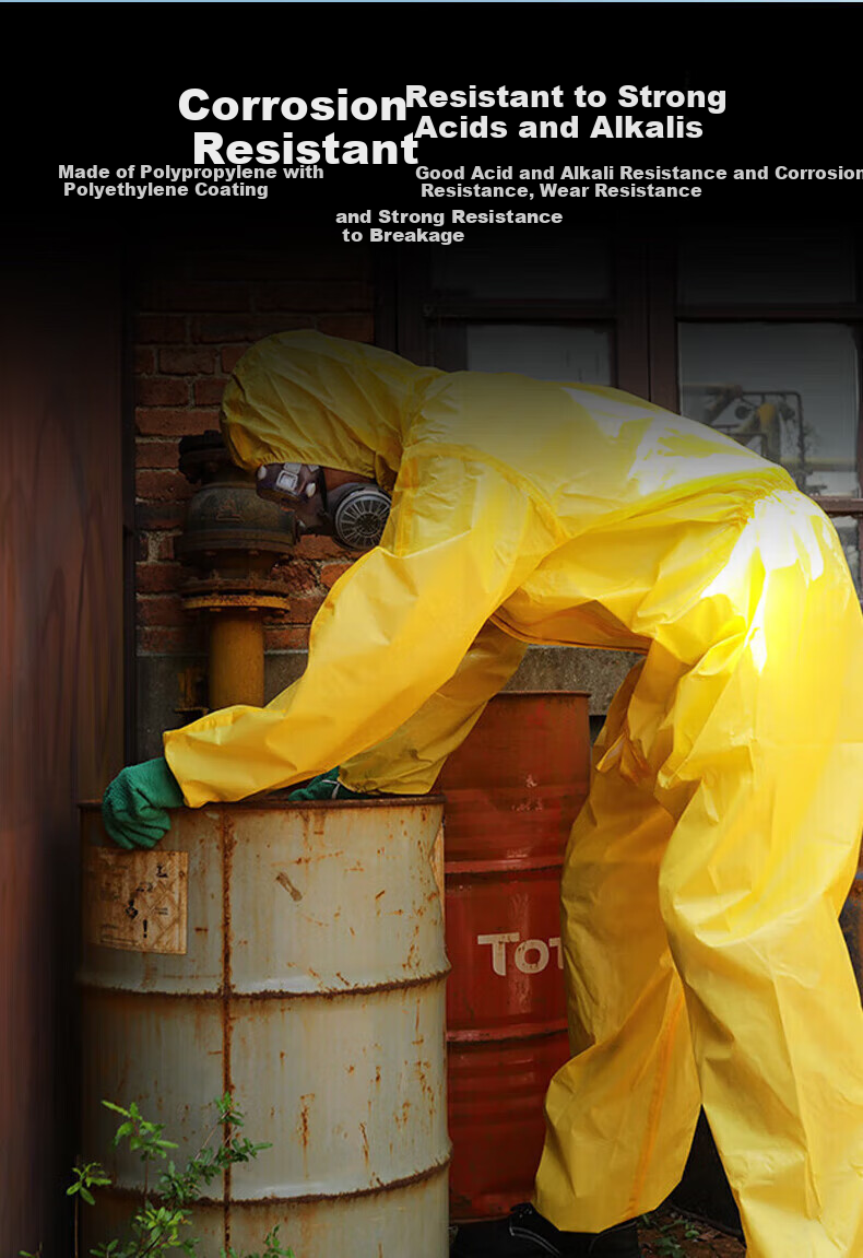 SHENGLI CHEM C-Level Chemical Protective Suit, Acid And Alkali Resistant Protective Clothing, One-Piece with Hood, Work Uniform, Limited Use Type, Yellow, T-Gard 500, XL Size 4
