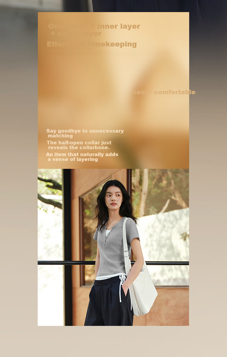 Semir Mall Style | Women's Summer Short Sleeve T-Shirt, Short Colorblock Fake Two-Piece, 2026 Shoulder Top 101326100004 3