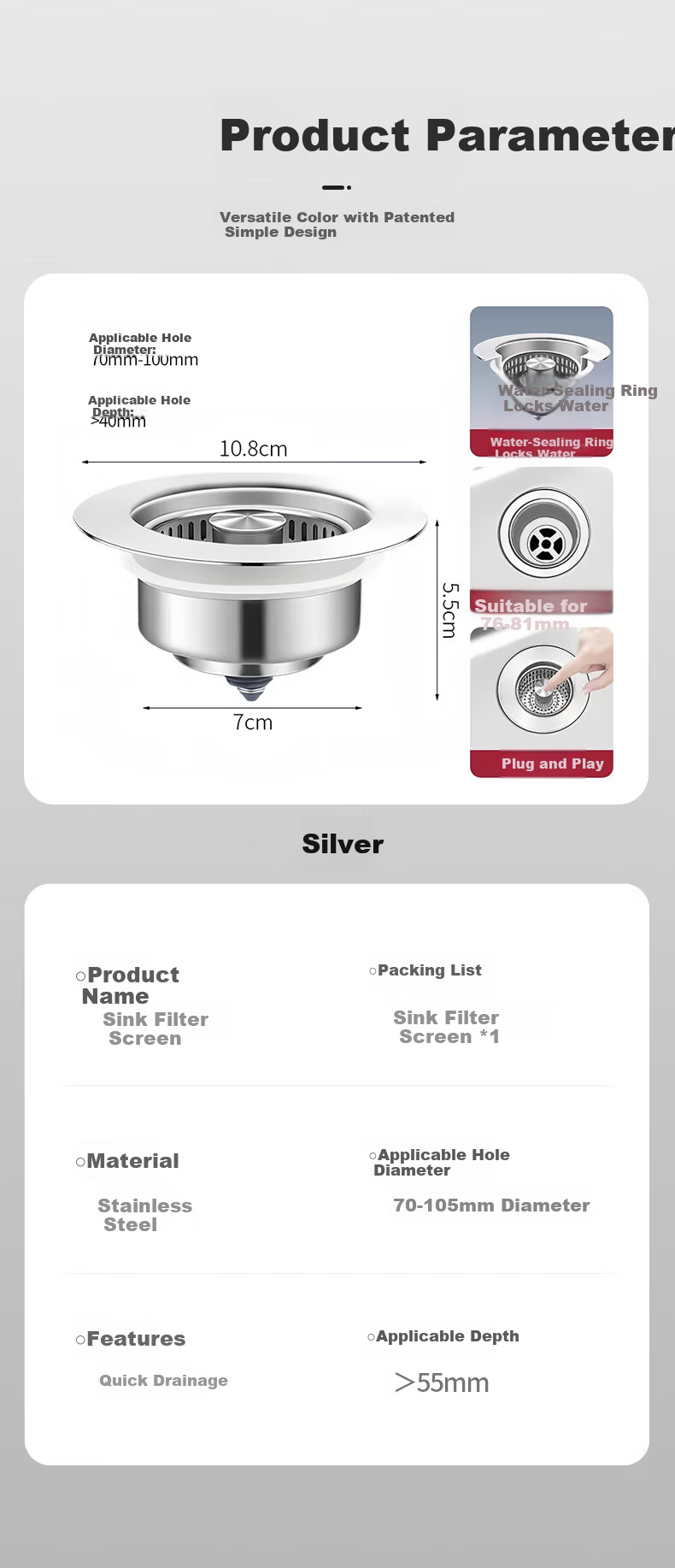 OPLSED [Germany] Stainless Steel Kitchen Sink Drain Accessory Leak-Proof Plug Filter Universal OP-TTX2001 14