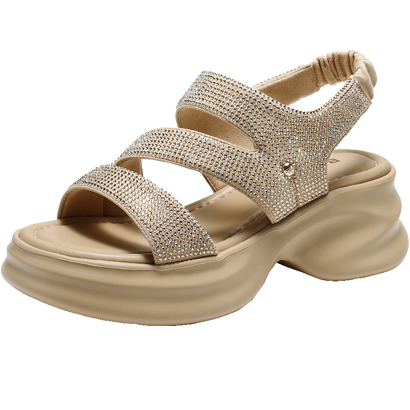 Belle Galaxy Glitter Sandals Women Summer 2026 Thick Sole Height Increasing Casual Sandals JD038BL6 Apricot 35