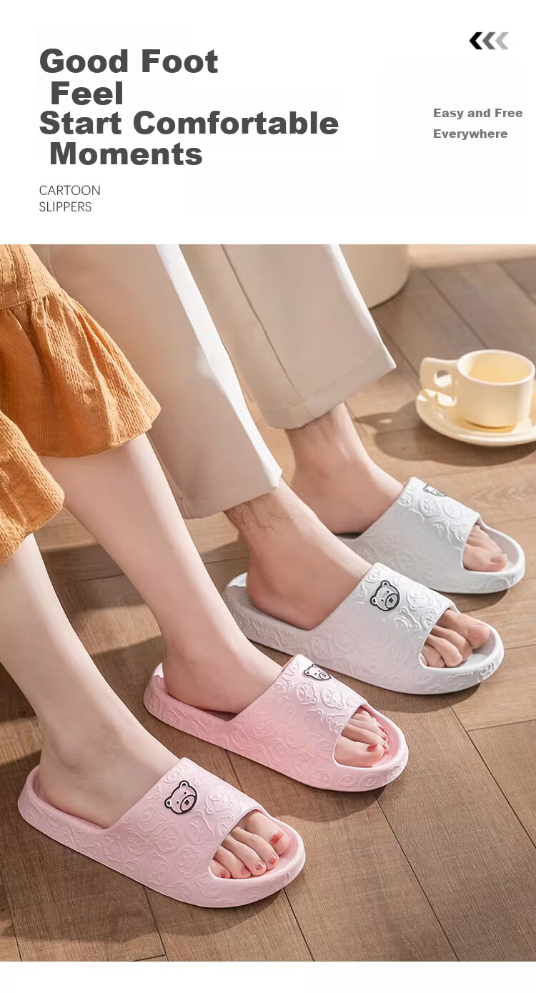 Qiumuxi Women's Squishy Slippers Home Bathroom Couple Non-Slip Cute Cartoon Outdoor Sandals Pink Size 38-39 9