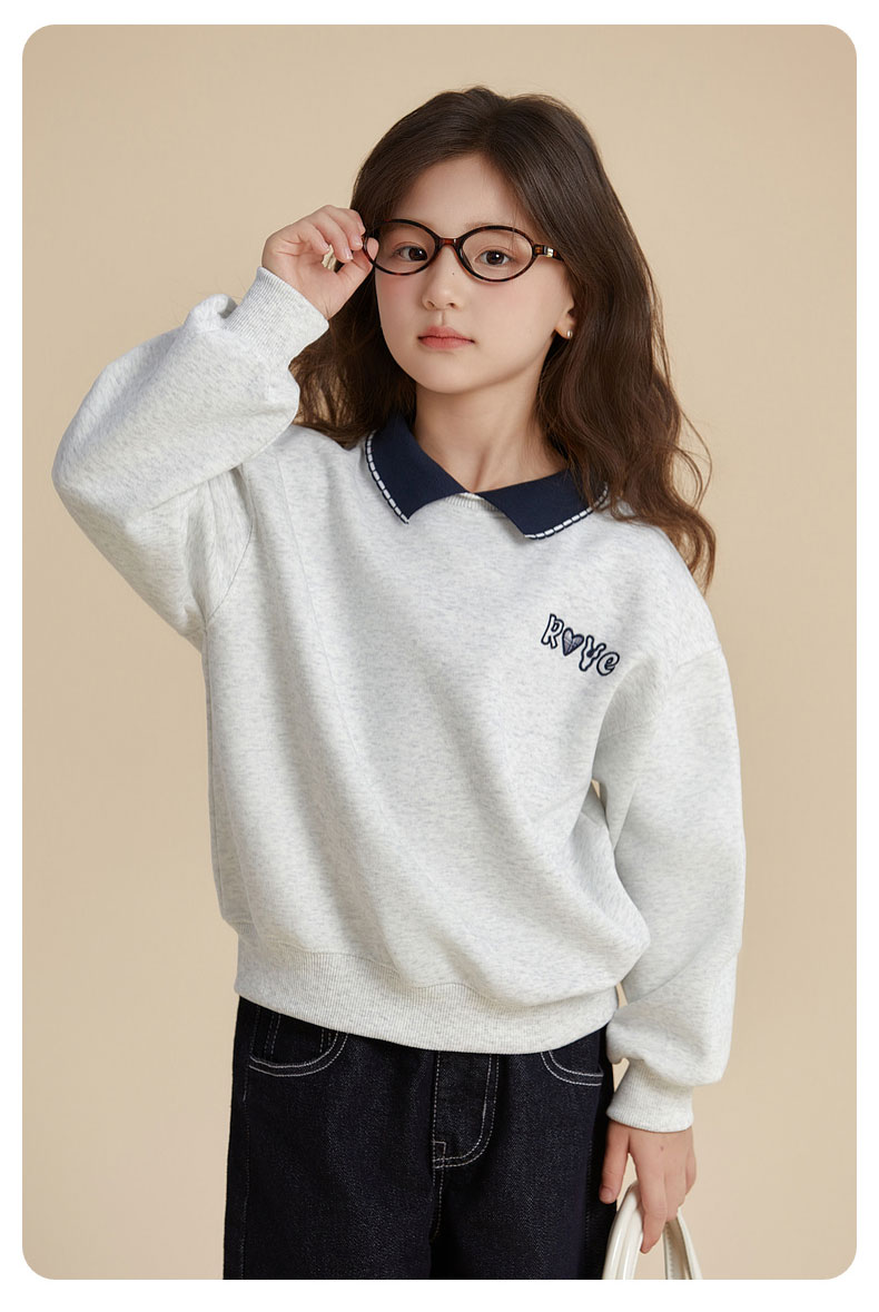 Fulomi Girls' Sweatshirt Spring and Autumn Korean Style Casual Loose Lapel Children's Fashion Clothing Gray 150 7
