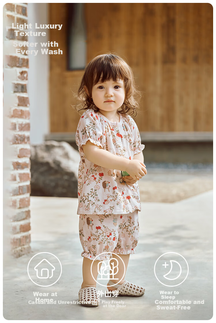 Weishi Muni [Silk] Baby Toddler Short Sleeve Short Pants Set Summer Thin Two-Piece Outfit for Kids 13