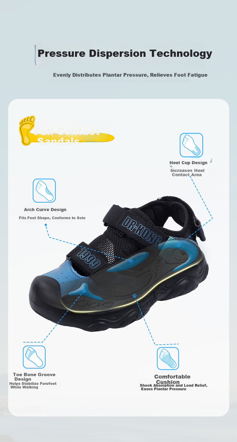 Dr. Jiang Full Contact Sandals Summer Unisex Kids Casual Children's Sandals 2S10A2007BM Blue Size 29 9