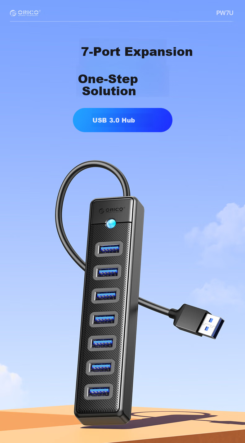 ORICO USB 3.0 7-Port Hub Expansion Dock Multi-Interface Extension Converter with Independent Power Supply for Lenovo Huawei PW7U-U3 3