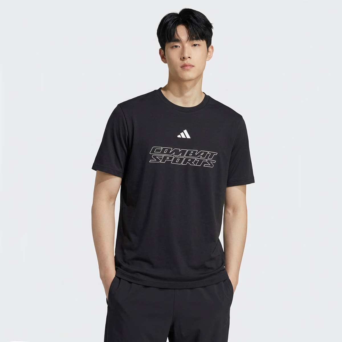 Adidas Men's Short Sleeve 2026 New Casual Sports Fitness Skin-friendly Cotton Crew Neck T-Shirt Black/White S