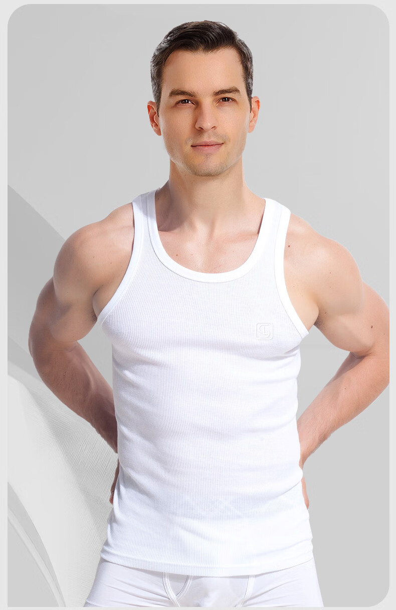 Langsha Men's Pure Cotton Thin Ribbed Sleeveless Sports Fitness Sweat-Absorbing Breathable Tank Top 9