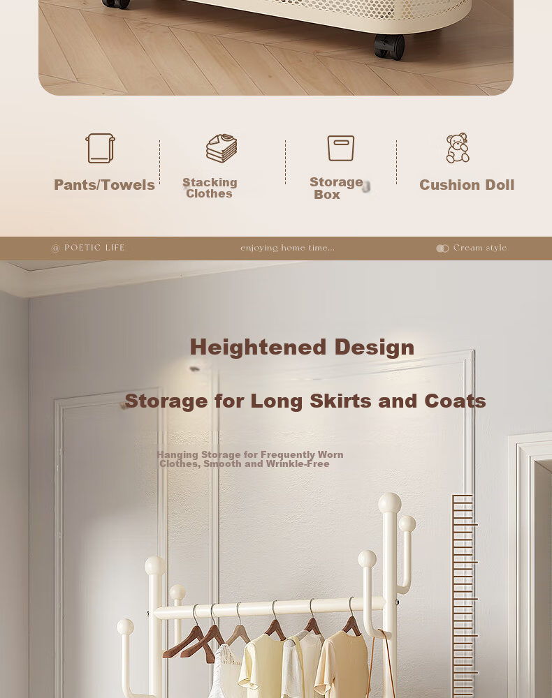 Sannoyilin Floor Standing Coat Rack Bedroom Home Portable Clothes Hanger Indoor Clothes Rack Bedside Clothes Rack 60cm White 8
