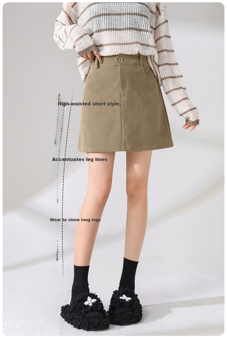 MJ STYLE Corduroy Mini Skirt for Women 2026 Spring Autumn New Korean A-Line High Waist Slim Fit Petite College Style Skirt 7