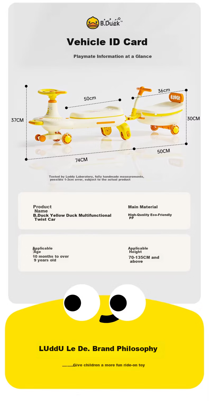 Le Little Yellow Duck Children's Twist Car 1-3 Years Old Toddler Ride-On Anti-Tip Birthday Gift V7+ Trailer 4