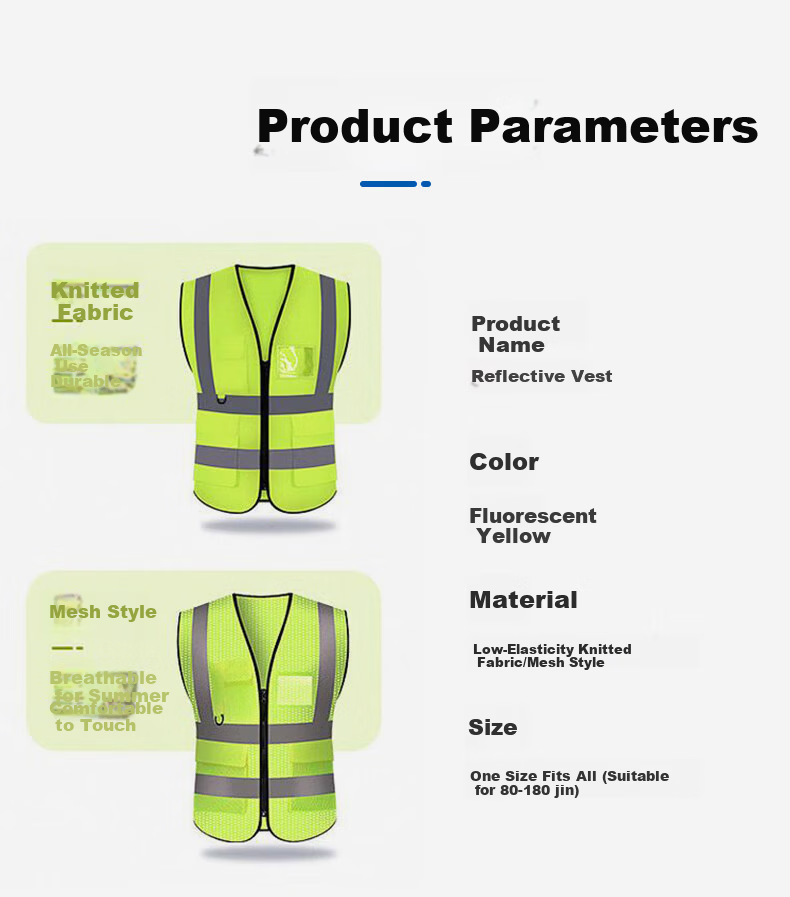 Jiuchengu Reflective Vest/Reflective Workwear Safety Vest Sanitation Traffic Security Construction Reflective Jacket Four-Stripe Reflective Multi-Pocket Zipper Fluorescent Yellow 3