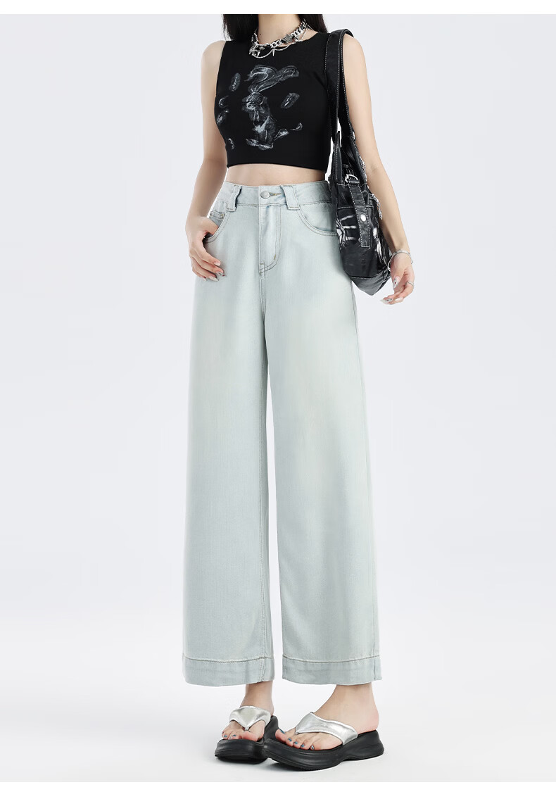 Pierre Cardin Jeans for Women, Summer High-Waisted Loose-Fit Slimming Lyocell Casual Straight-Leg Versatile Cropped Pants, Vintage Blue M 21