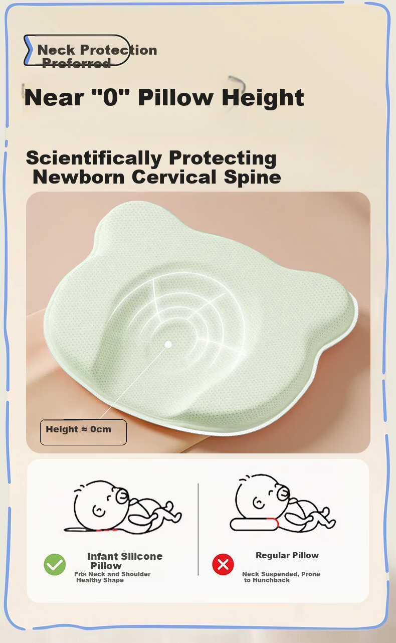 Bledilait Baby Pillow Infant Shaping Pillow Newborn Head Correction Anti-Flat Head Silicone Pillow 0-6 Months 8