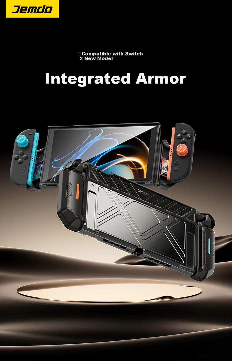 Jemdo Nintendo Switch 2 Protective Case NS2 Integrated Shell Foldable Handle Grip Non-Slip Full-Cover Transparent Hard Case Game Card Storage Box Handheld Console Accessories 2