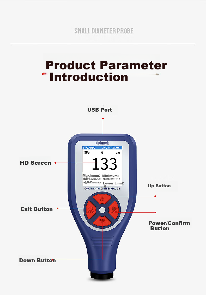 Nohawk NT-2S Coating Thickness Gauge for Paint Film Measurement on Iron and Aluminum Substrates (Color Screen, Lithium Battery, Storage) 15