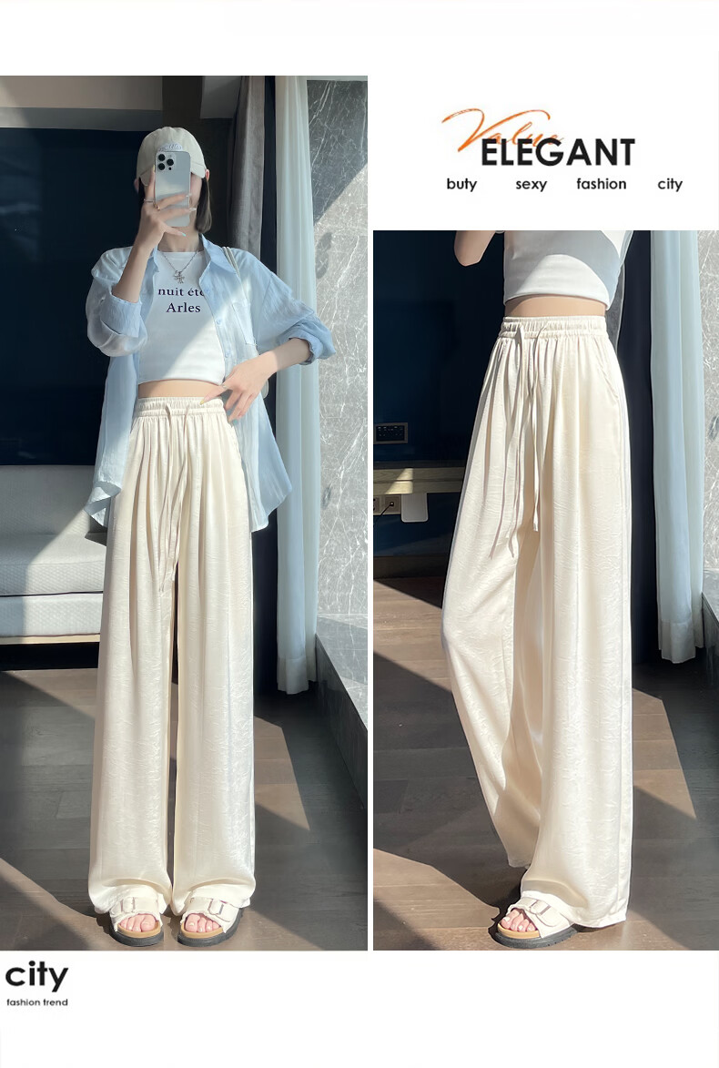 Xueqiman Acetate Satin Chinese Style Wide-Leg Pants 2026 Women's New Cool Draped Slim Casual Trousers 21