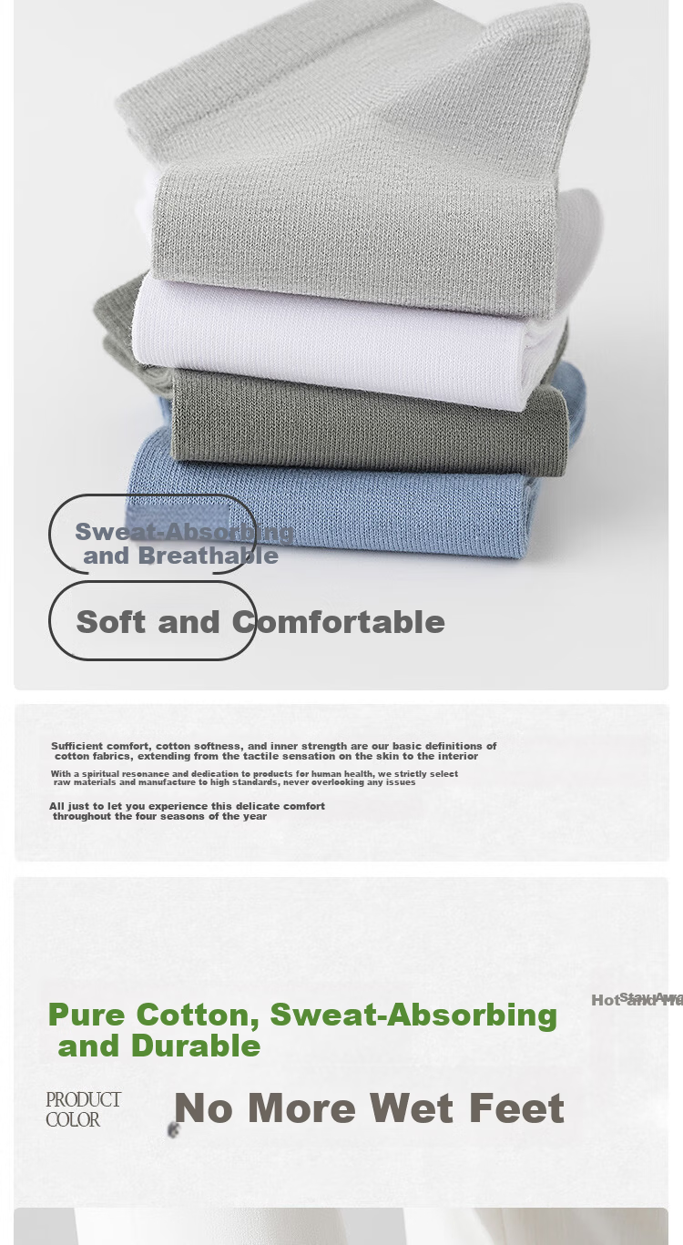 Yiershuang 100% Cotton Men's Summer Mesh Thin Short Socks Antibacterial Deodorant Breathable Sweat-Absorbing Boat Socks 5
