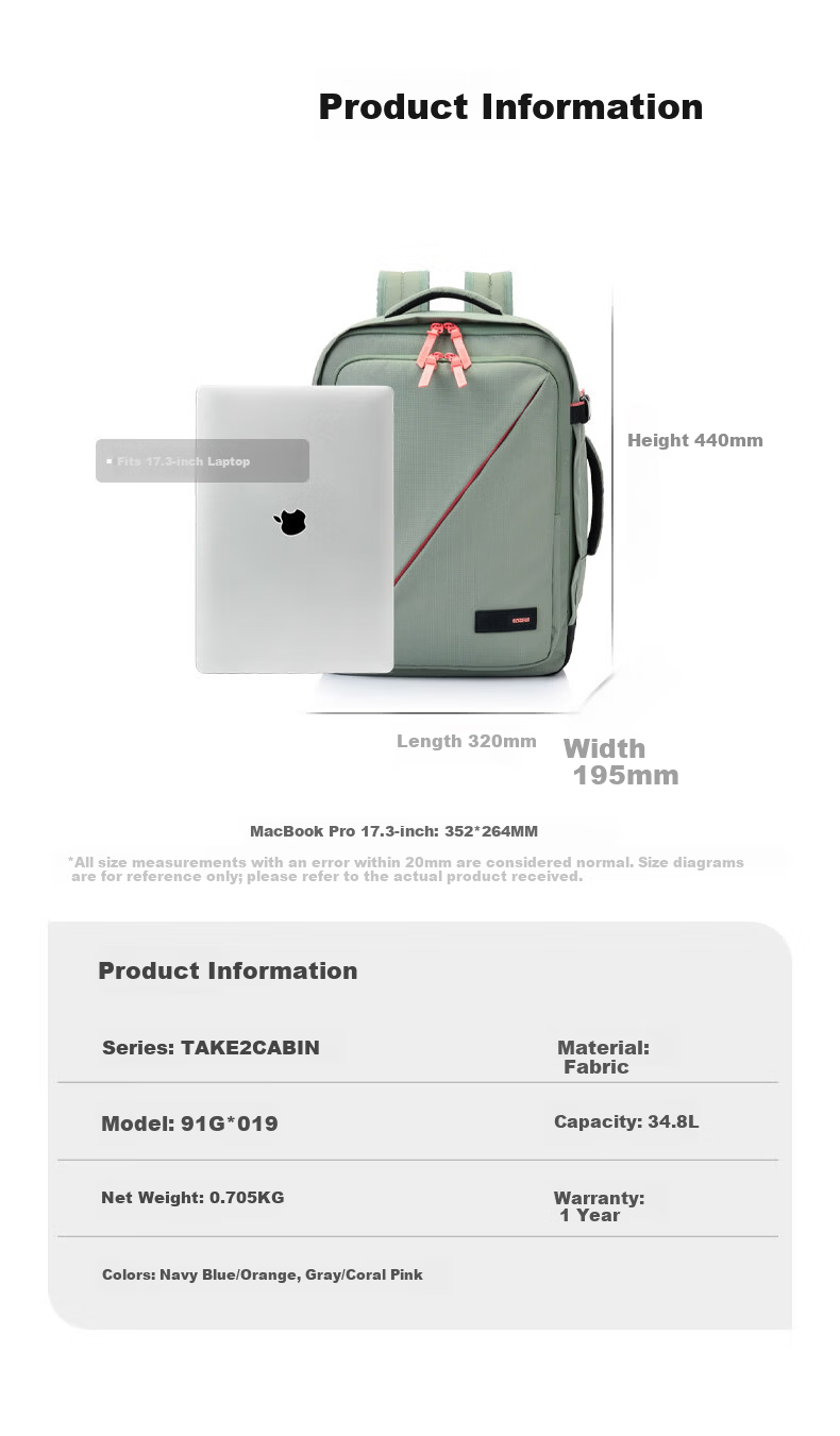 AMERICAN TOURISTER 15.6-inch Large Capacity Backpack Laptop Bag Casual Travel Bag 91G Navy Blue/Orange 8