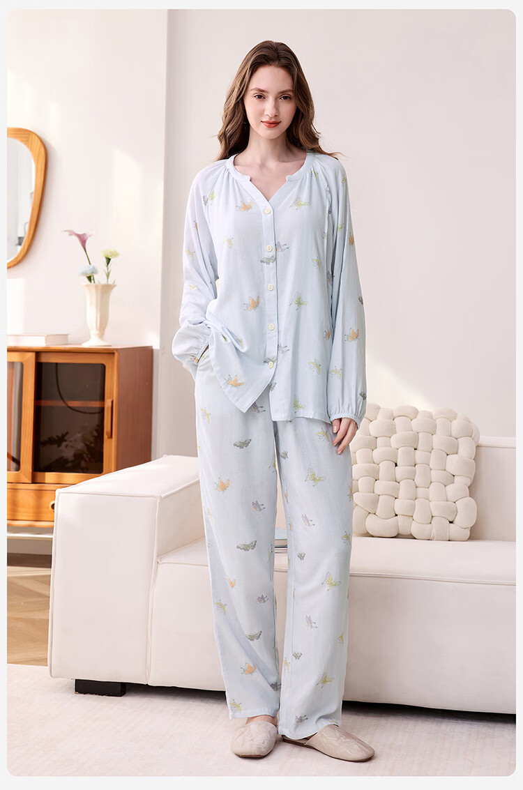 YEEHOO 26 New Maternity Postpartum Homewear 10A Antibacterial Bamboo Cotton Yarn Pajamas Full Pregnancy Air Conditioning Wear Blue M 20