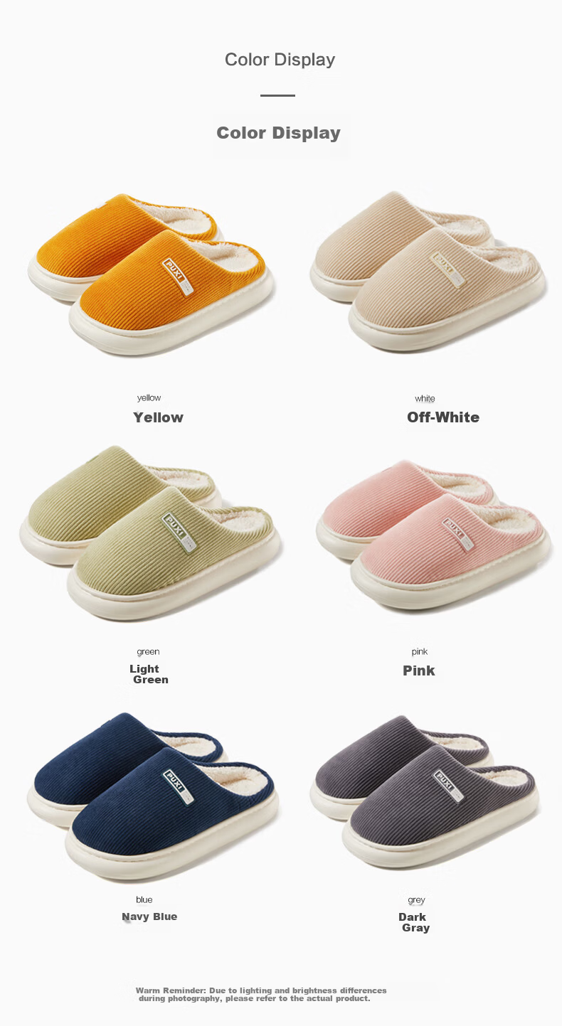 Puxi Winter Corduroy Men's Indoor Cotton Slippers Warm Fleece Thick Sole Couple Home Light Green 40-41 13
