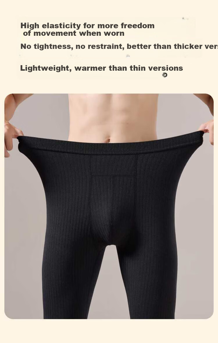 Caiyue Men's Thermal Long Johns with Antibacterial Warm Ginger Wool and Silk, 7A Grade, Inner Crotch Design, Base Layer Pants 7