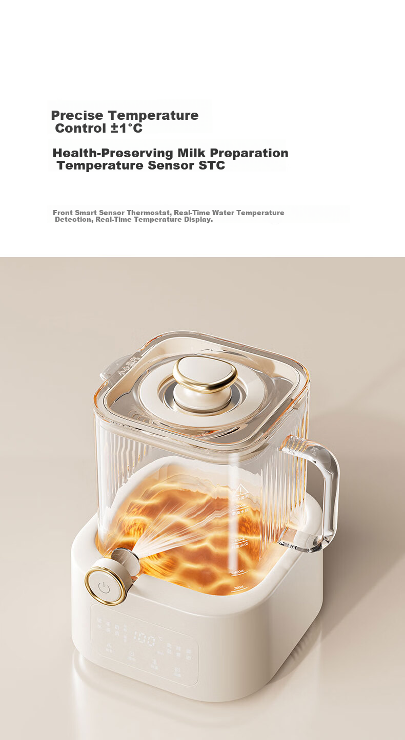 BASSENS Small Square Glass Health Pot 1.2L High-Quality Tea Kettle Health Water Boiler Electric Ceramic Stove Constant Temperature Kettle Tea Maker with Filter And Tea Strainer 14