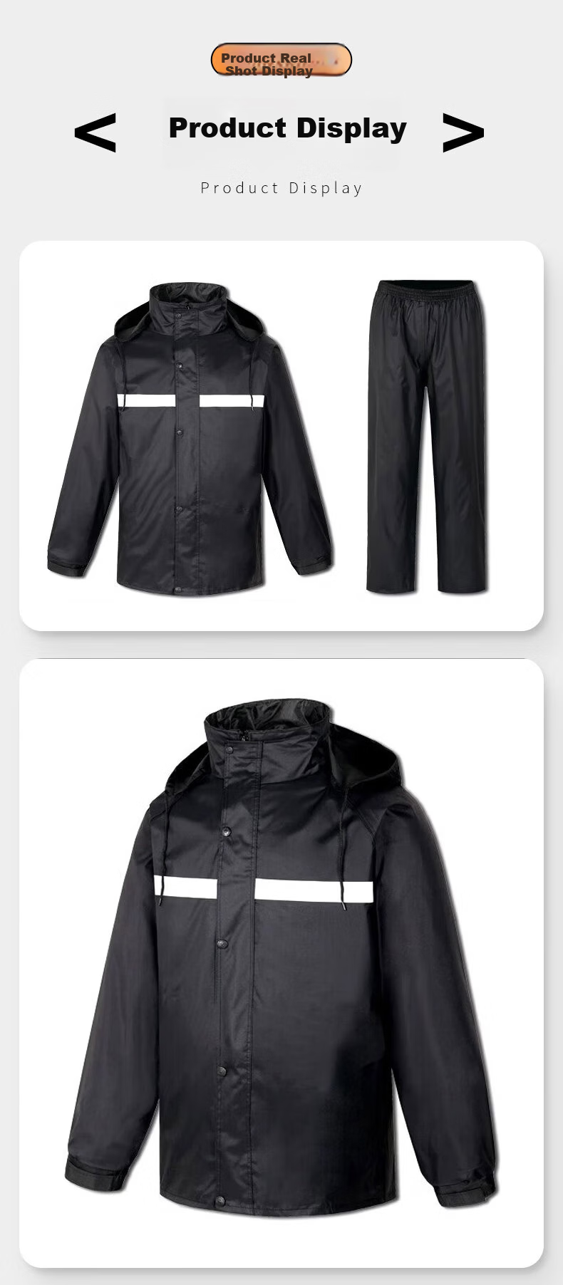 Artiya Chun Yafang Two-Piece Reflective Raincoat and Rain Pants XXL Black Hooded 15